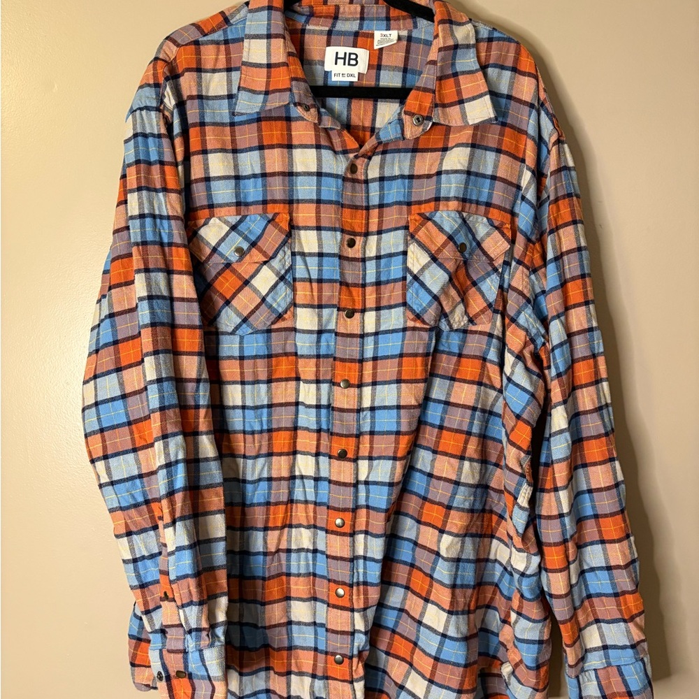 HB by DXL Cotton Long Sleeve Plaid Flannel Shirt Size 3 XL Tall